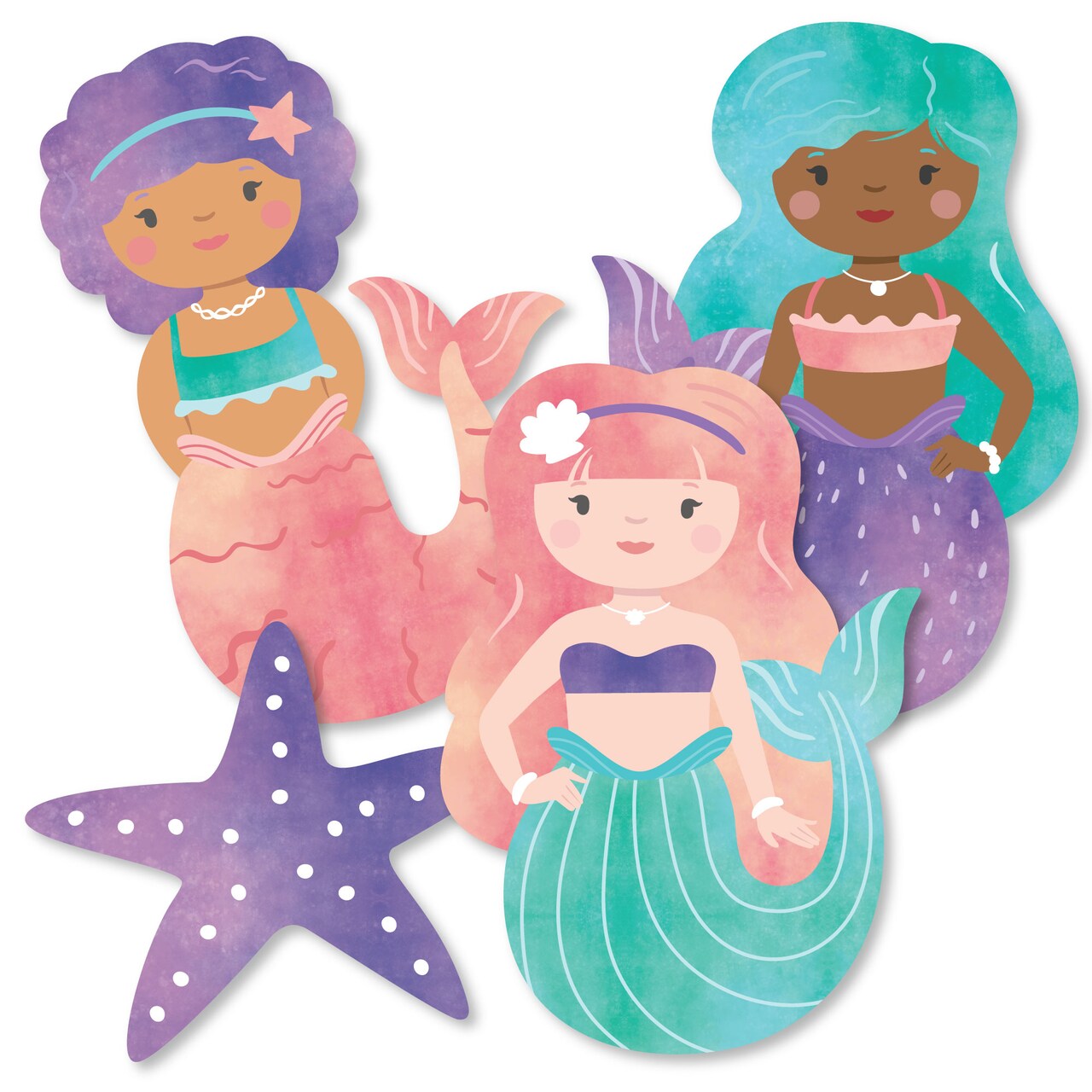 Big Dot of Happiness Mermaid Party Paper Cutouts, Double-Sided Starfish and Mermaid Shaped Decor, DIY Mermaid Birthday Party Essentials - Set of 20